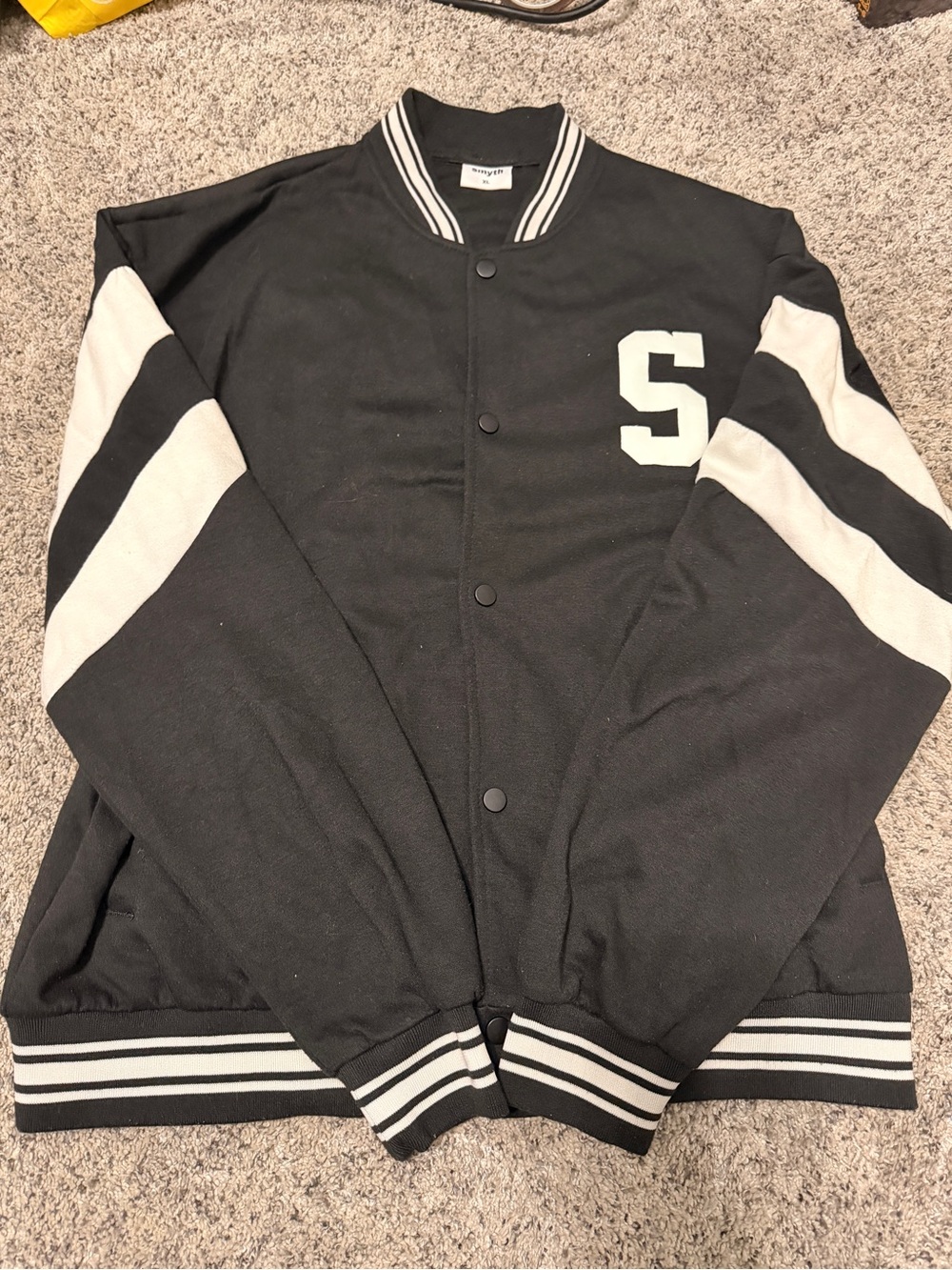 Smyth Black Bomber Jacket with White Sleeve Stripes